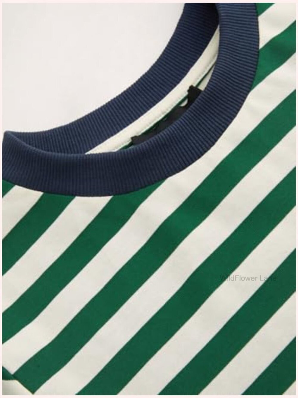 Oversized Striped Crop Tee Cotton-Blend Short Sleeve Crew Neck - Picture 6 of 7